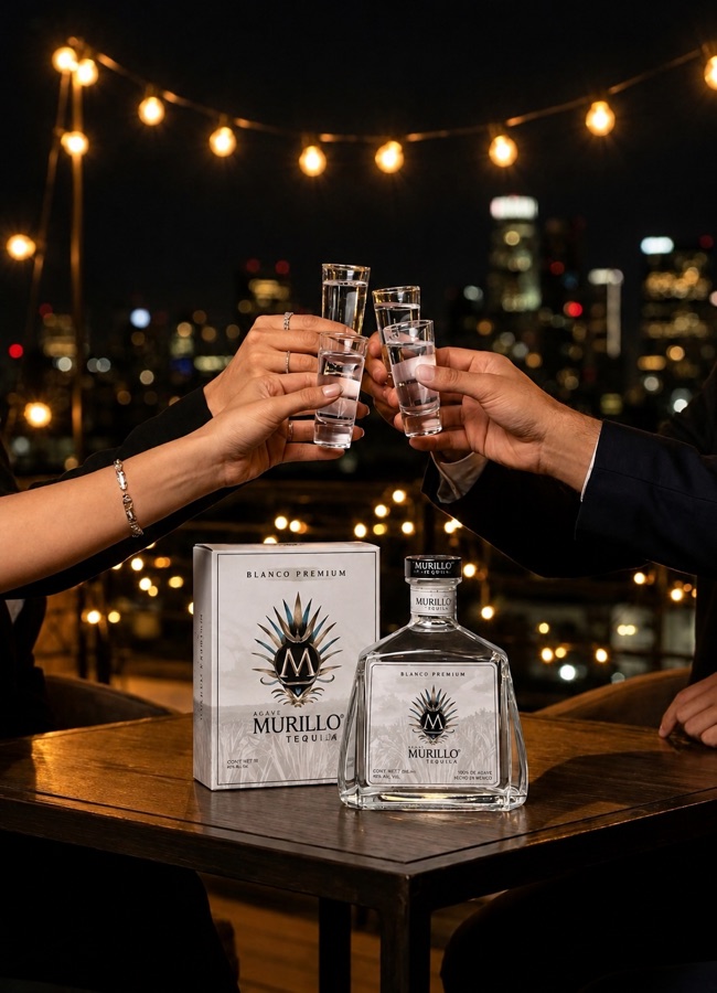 Brindis con Tequila Murillo Blanco en un rooftop